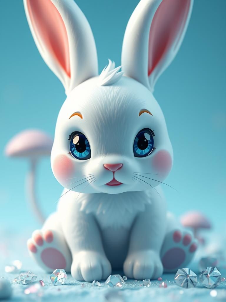 White Bunny Toy with Mushroom and Diamonds