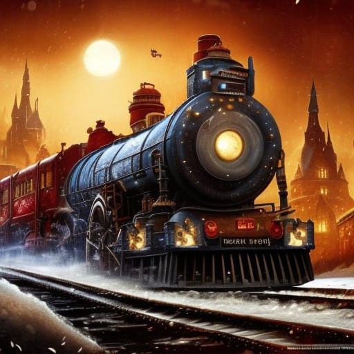 Epic Polar Express in Detailed Matte Painting Style