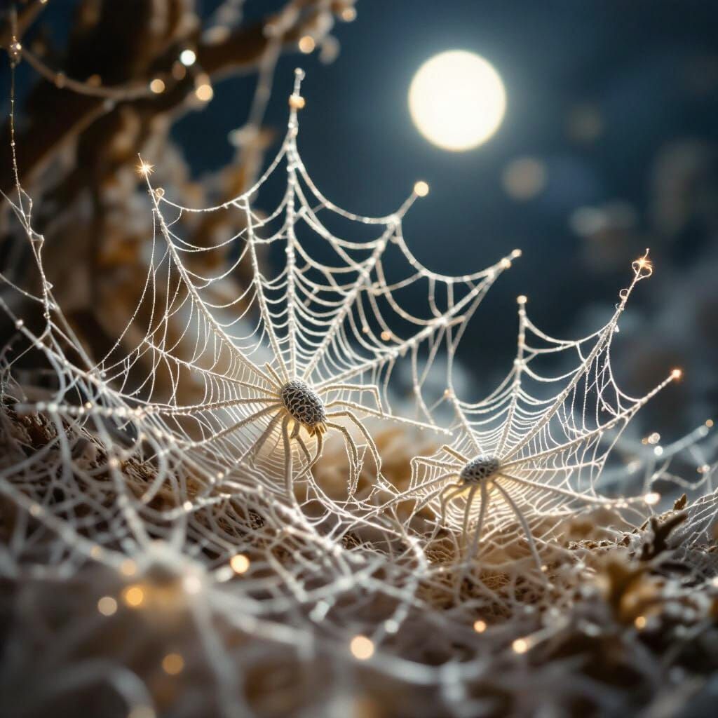 Ethereal Spiderweb Creations in Soft Moonlight