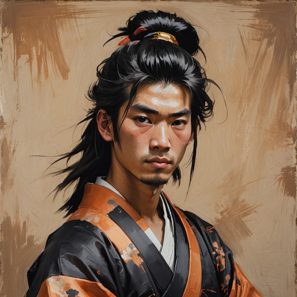 Young Samurai Portrait in Frank Duveneck Style