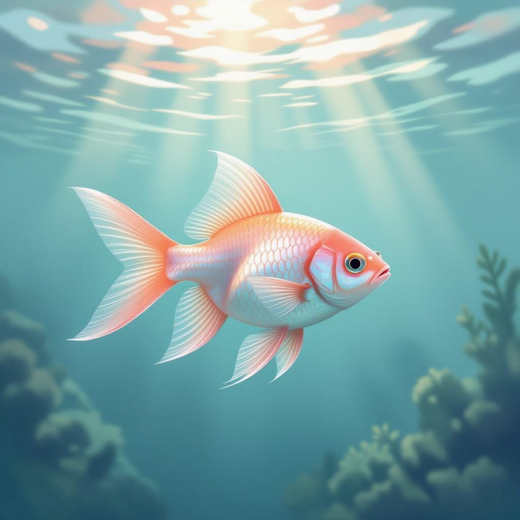 Ethereal Watercolor Fish in Sun-Dappled Current
