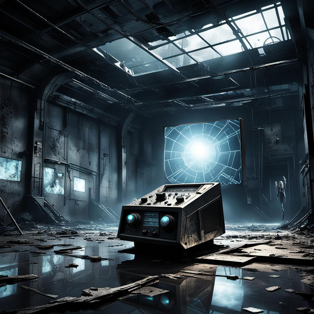 Eerie Sci-Fi Radio in Abandoned Futuristic Room