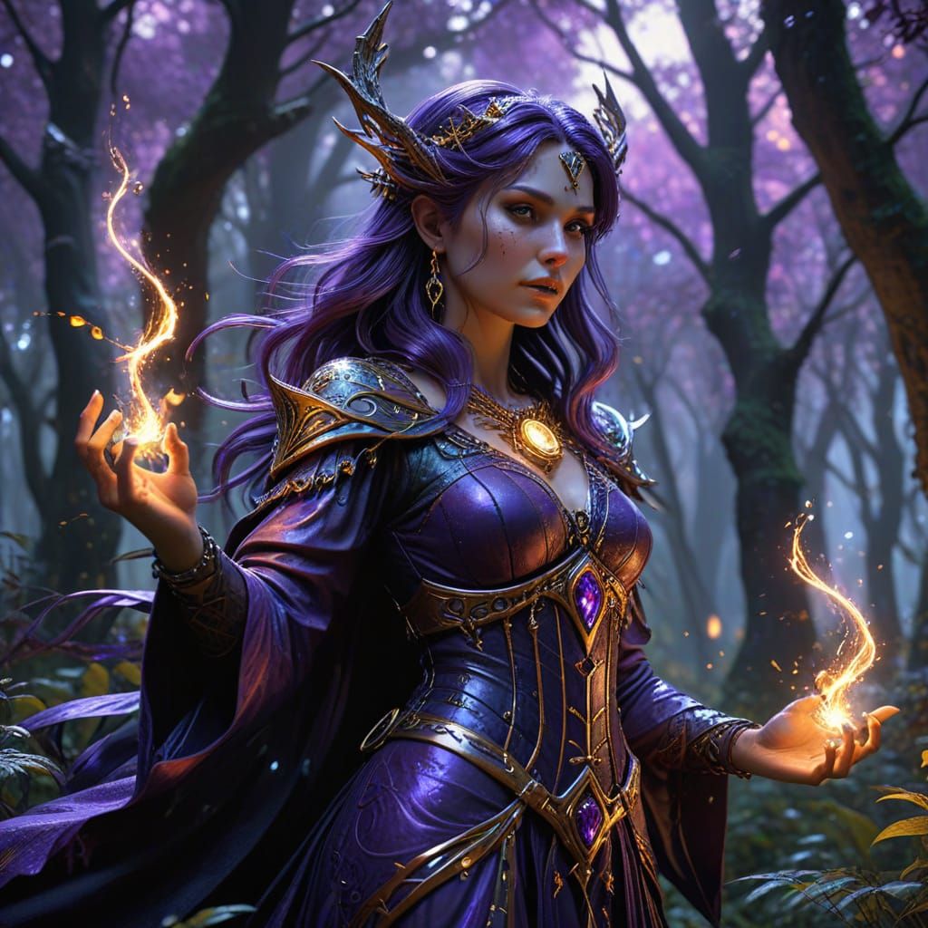 Ethereal Witch Conjuring Spell in Forest