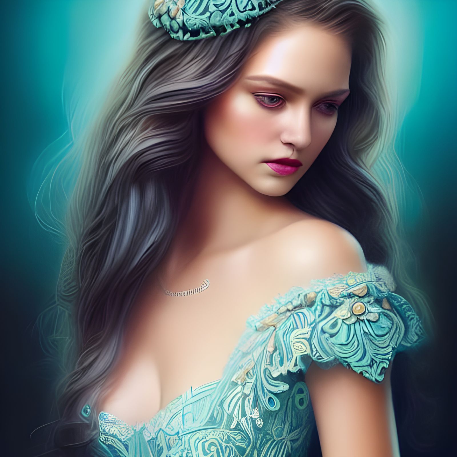 Elegant Lady in Lace Dress: Hyper-Detailed Portrait