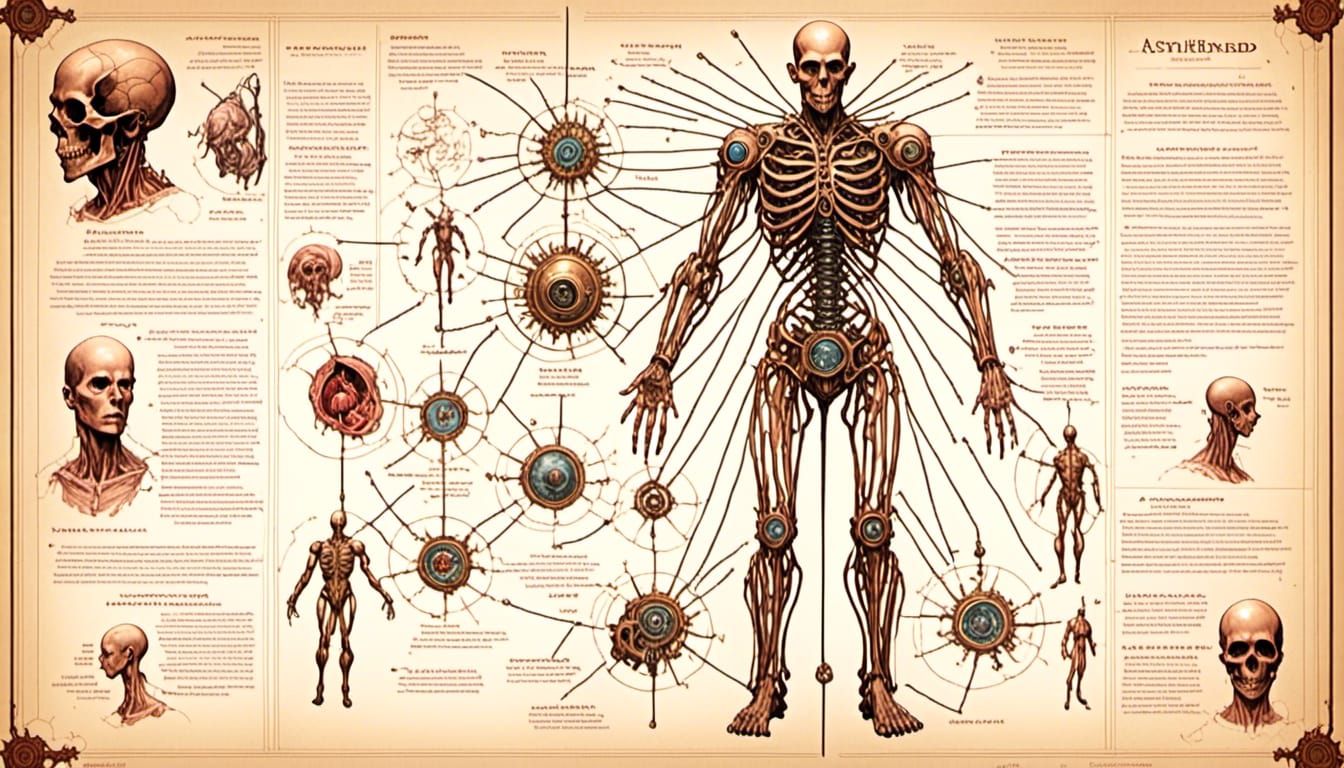 Steampunk Anatomy Diagram with Bioarmor Concept Art