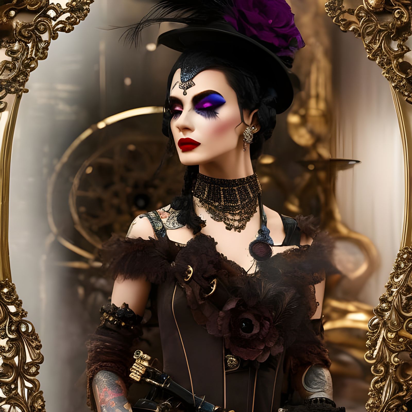 Steampunk Woman with Mohawk and Owl Mask