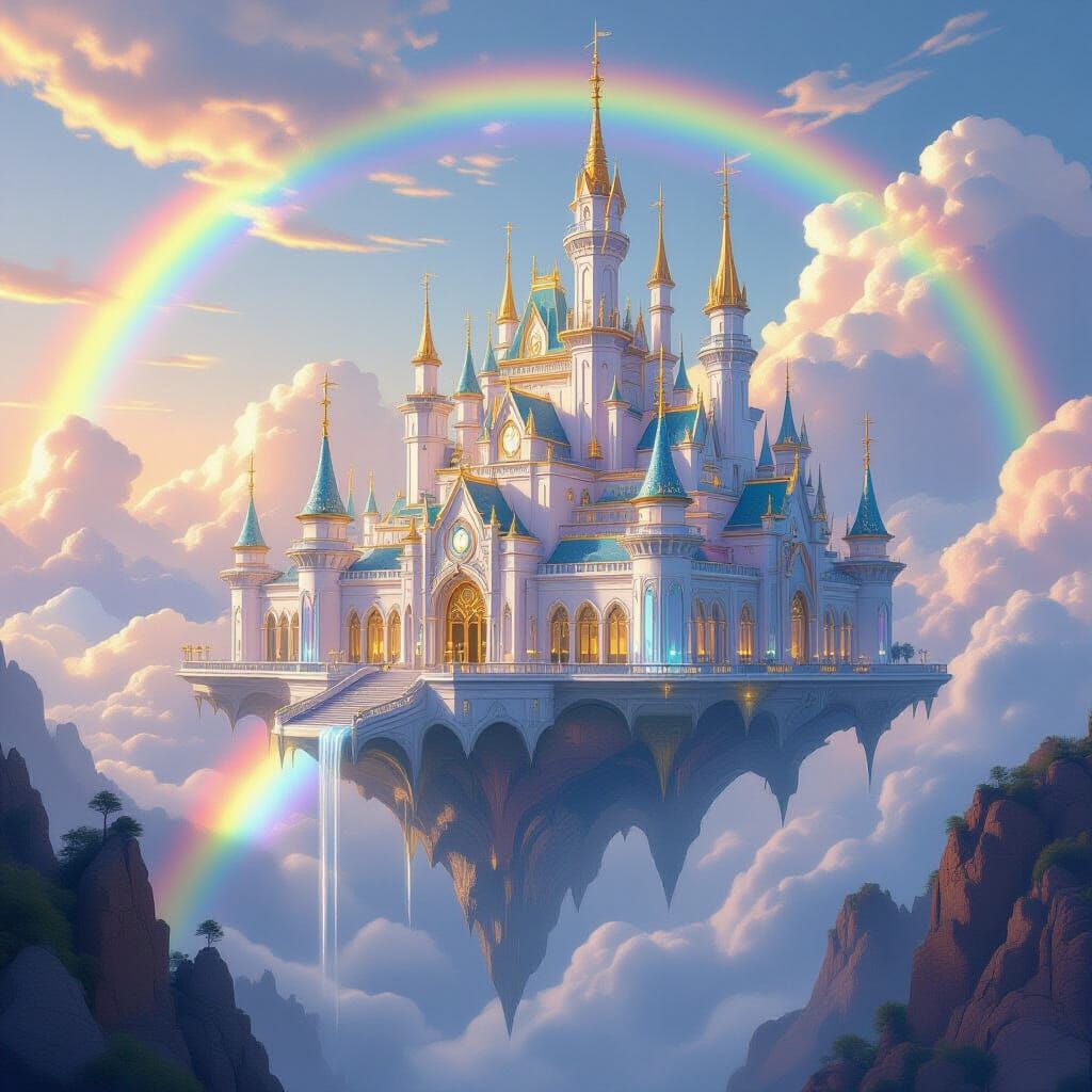 Ornate Palace Above Rainbow in Ethereal Digital Art