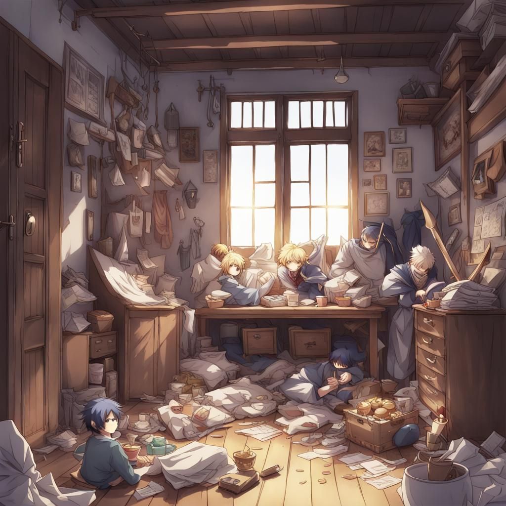 Chaotic Medieval Throne Room in Anime Style