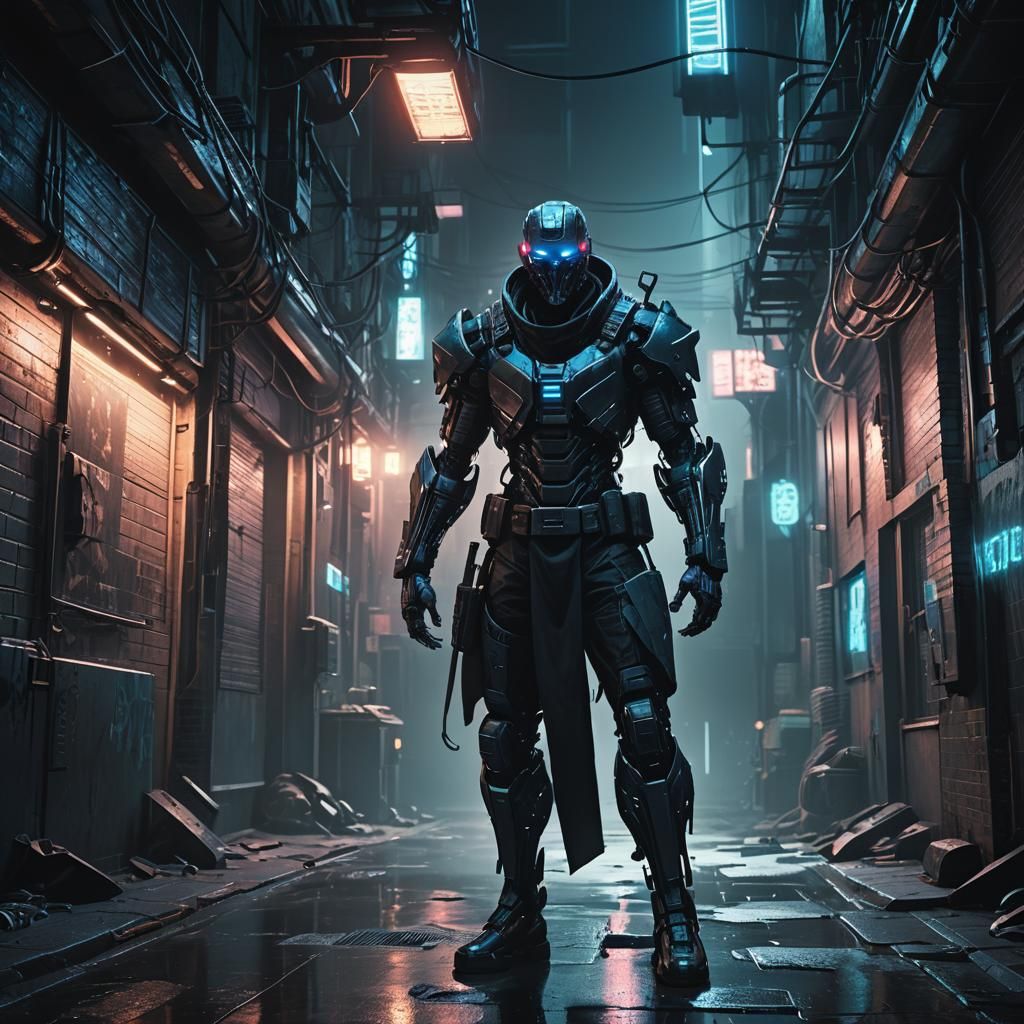 Menacing Cyberpunk Boogeyman in Dark Alleyway