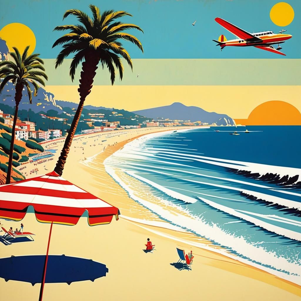 Vintage Travel Poster of Jetliner Over Costa Brava