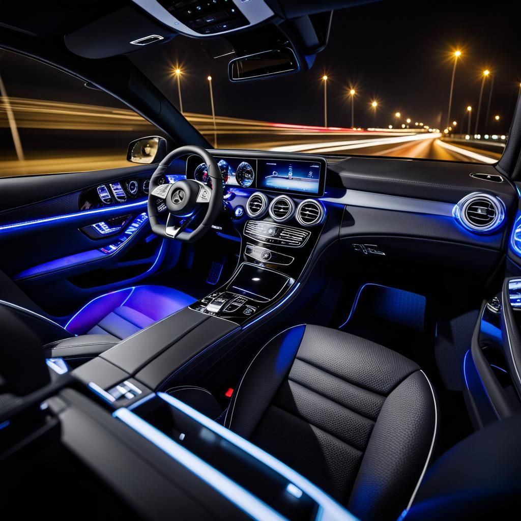 Mercedes Interior at Night: Highway Drive