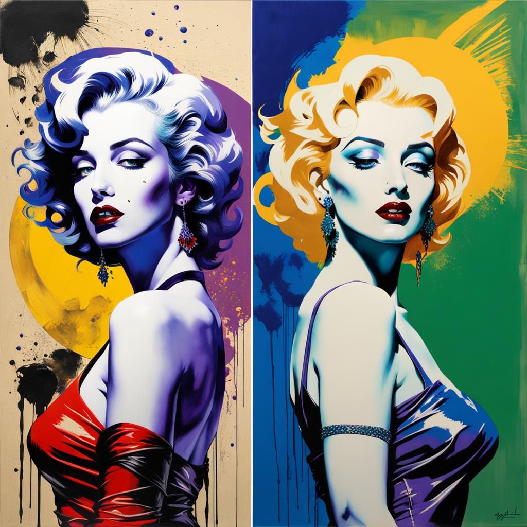 Vibrant Pop Art Collage in Sumi-e Style