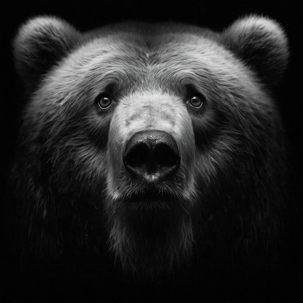 Sentimental Kodiak Bear Portrait in Black and White