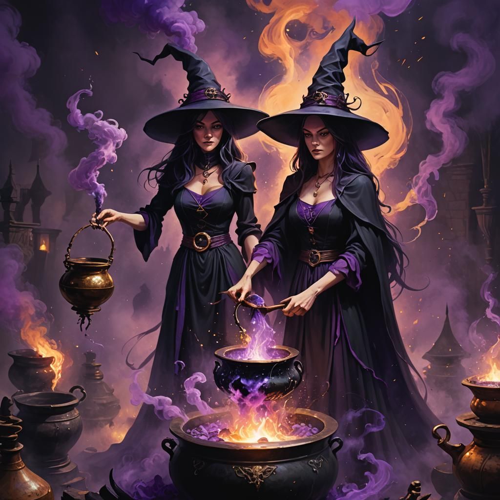 Mystical Witch Brews Potion in Dark Fantasy Art