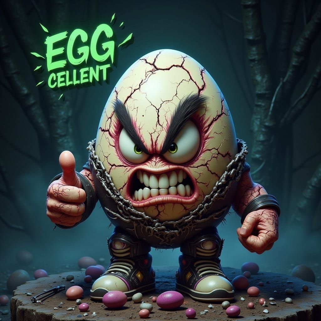 Punk Rocker Egg Thumbs Up Graffiti Digital Art