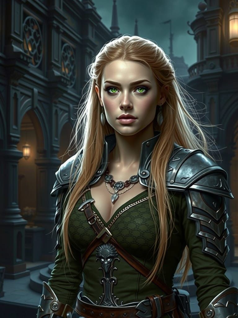 Elegant Blond Warrior Mage in Intricate Light Metal Armor