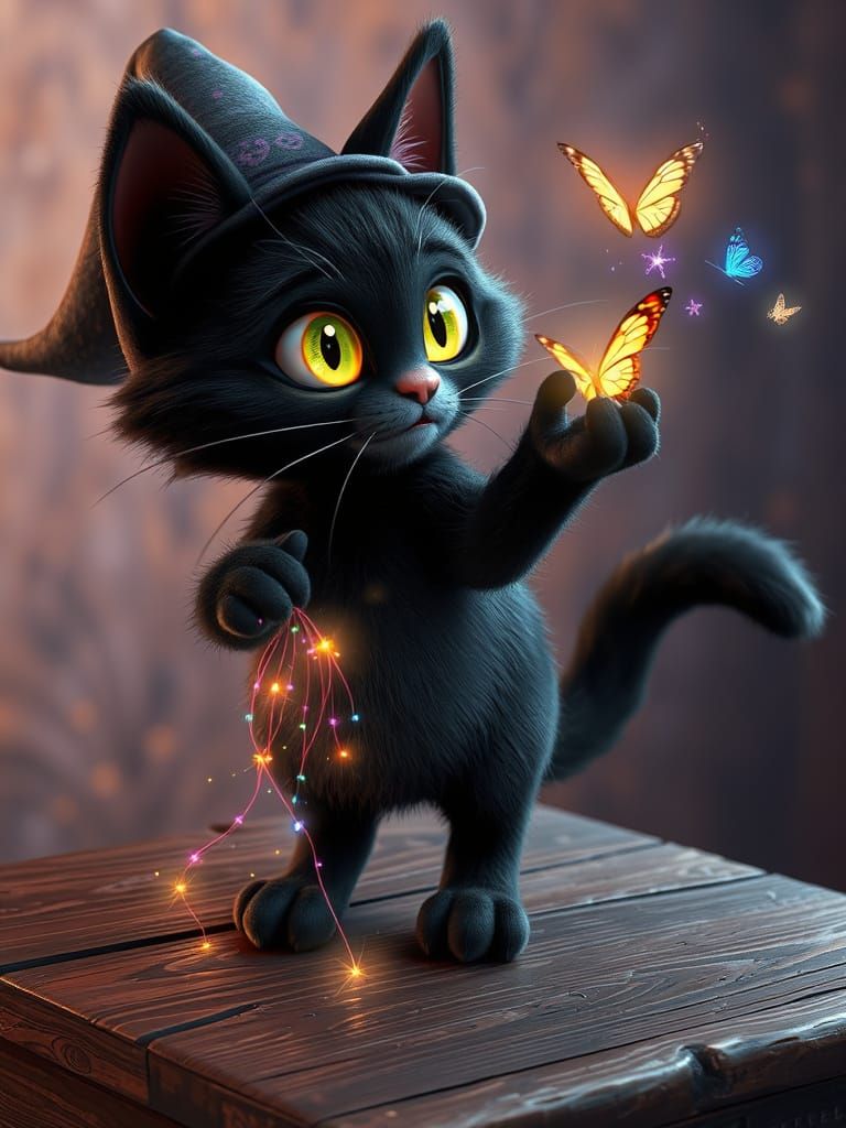 Mystical Wizard Cat Conjures Magical Spell in Whimsical Pixa...