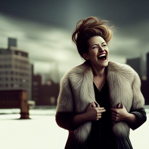 Female Mafia Boss Laughing: Dramatic Digital Painting