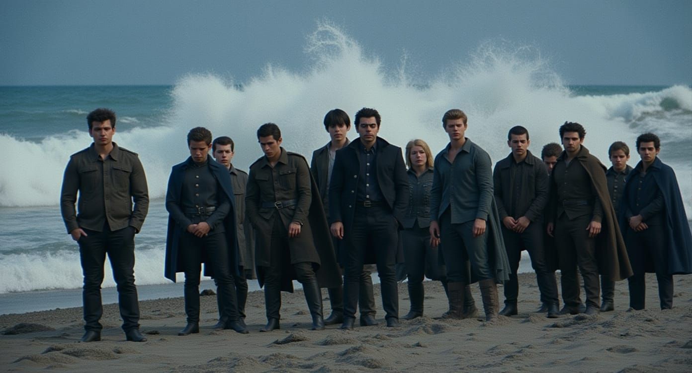 Epic Sea Storm with Heroes on Shore