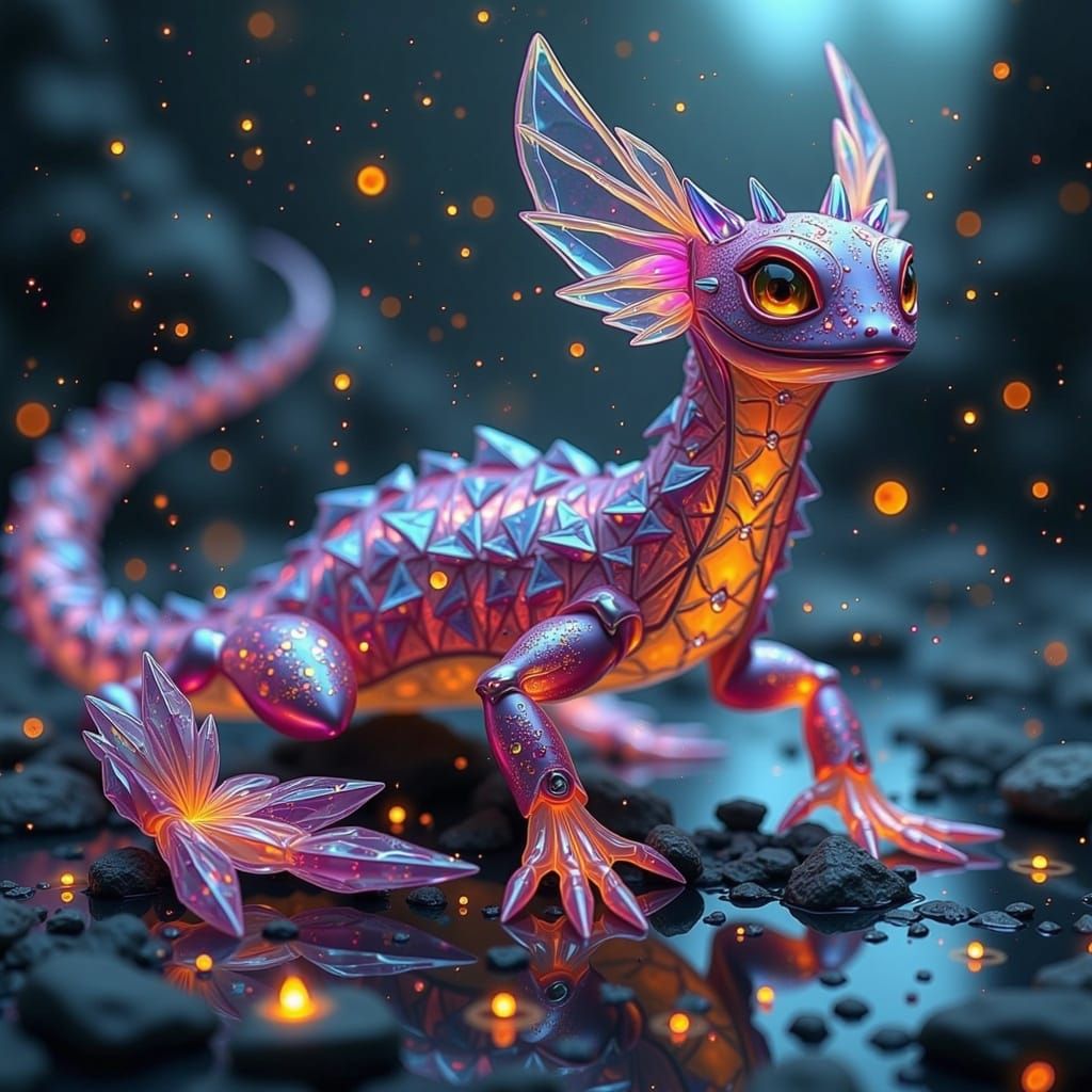 Crystal Salamander Spirit in Vibrant, Ethereal Realms