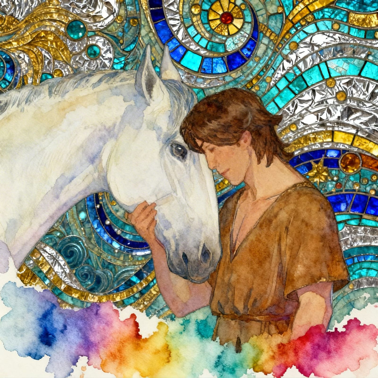 Atreyu and Artax with Klimt-Inspired Background