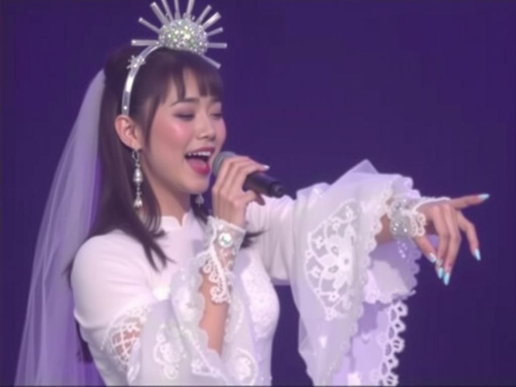 Japanese Pop Idol Hologram in Vaporwave Style