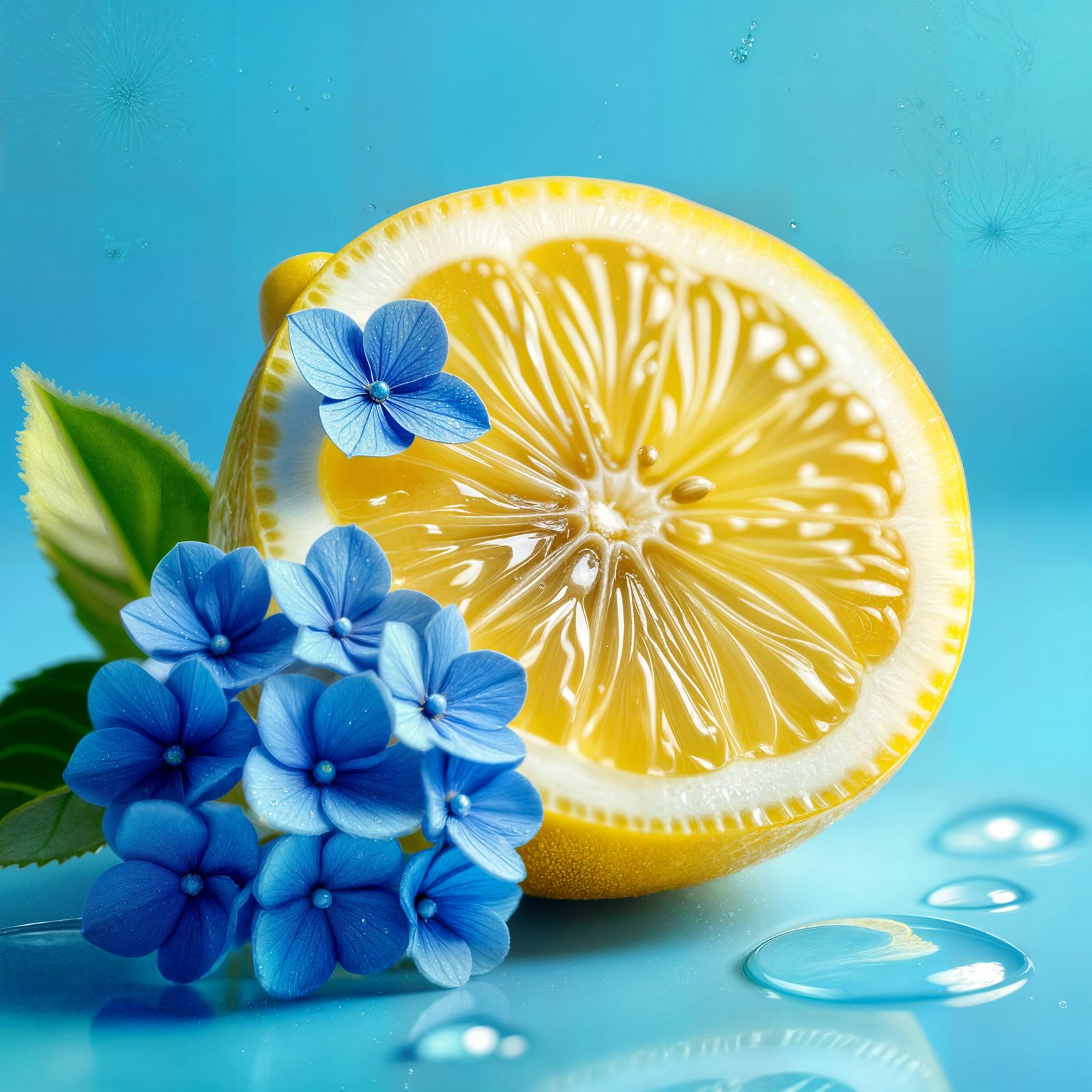 Surreal Blue Lemon with Crystal Interior and Hydrangea
