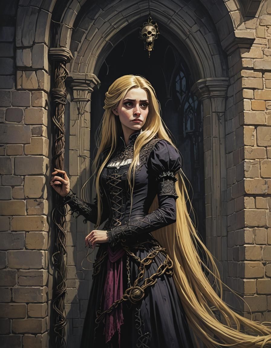 Gothic Horror Rapunzel: A Sinister Greg Rutkowski Style