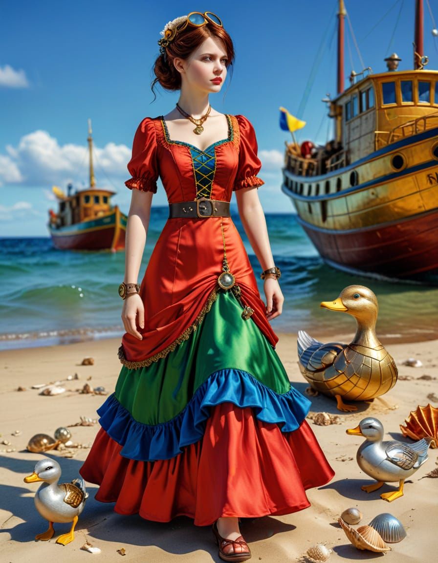 Steampunk Beach Vacation with Nessie in Silk