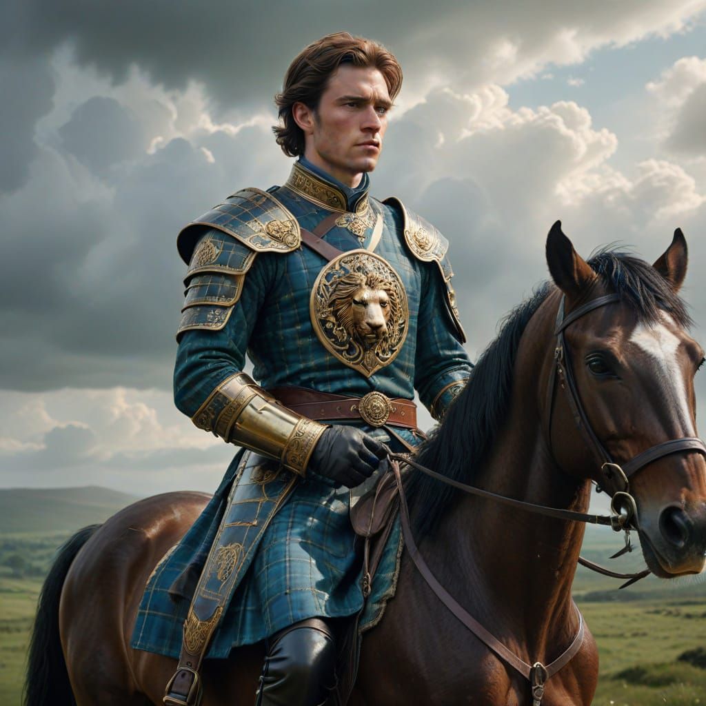 Irish Nobleman in Majestic Armor Rides War-Horse