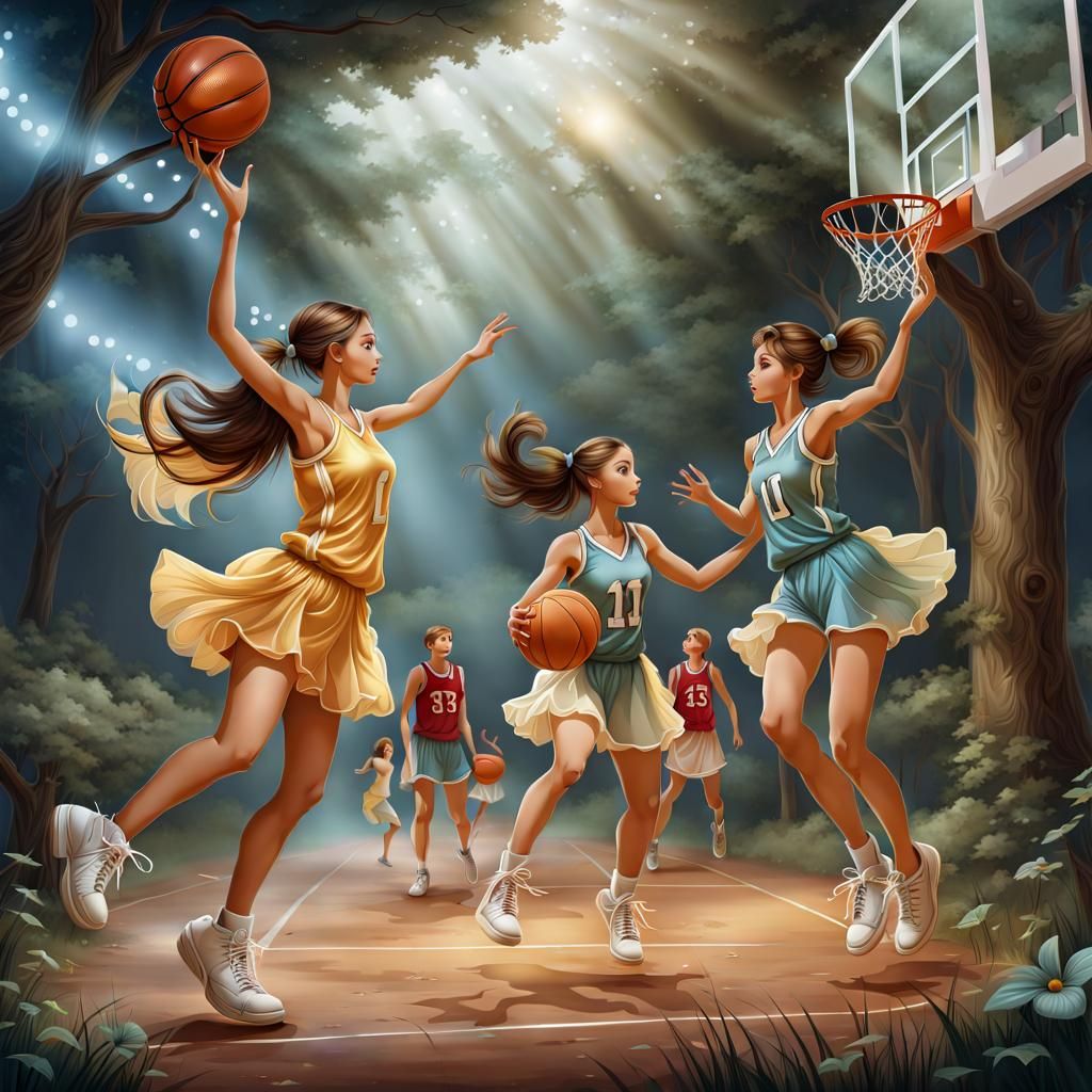 Fairies Play Basketball in a Fantasy World
