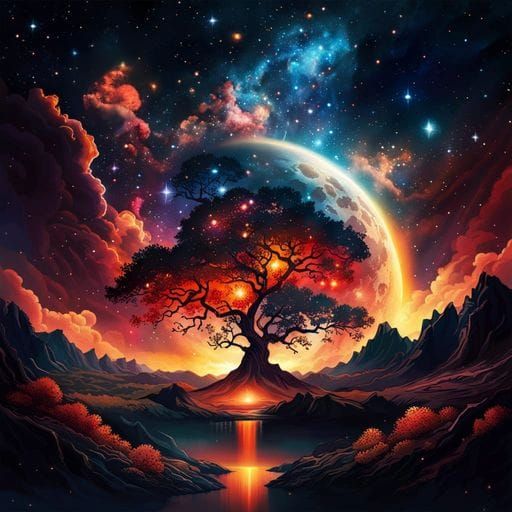 Nebula Tree Emerges from Black Hole: Cosmic Digital Art