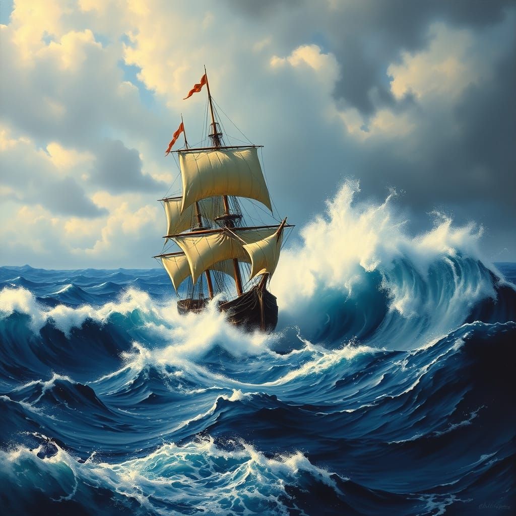 Majestic Galleon on Stormy Seas