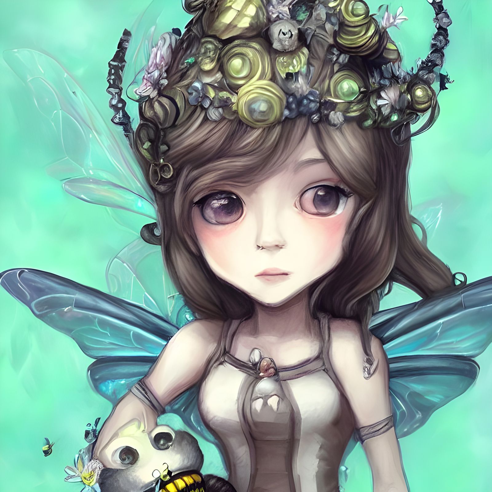 Adorable Bee Fairy Portrait in Chibi Style