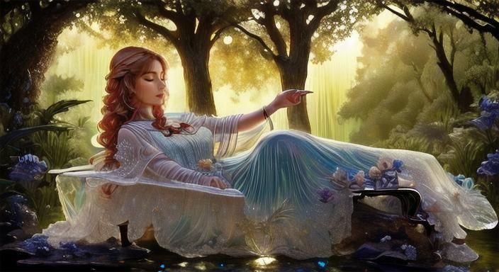 Glass Sculpture of Sleeping Woman on Chaise