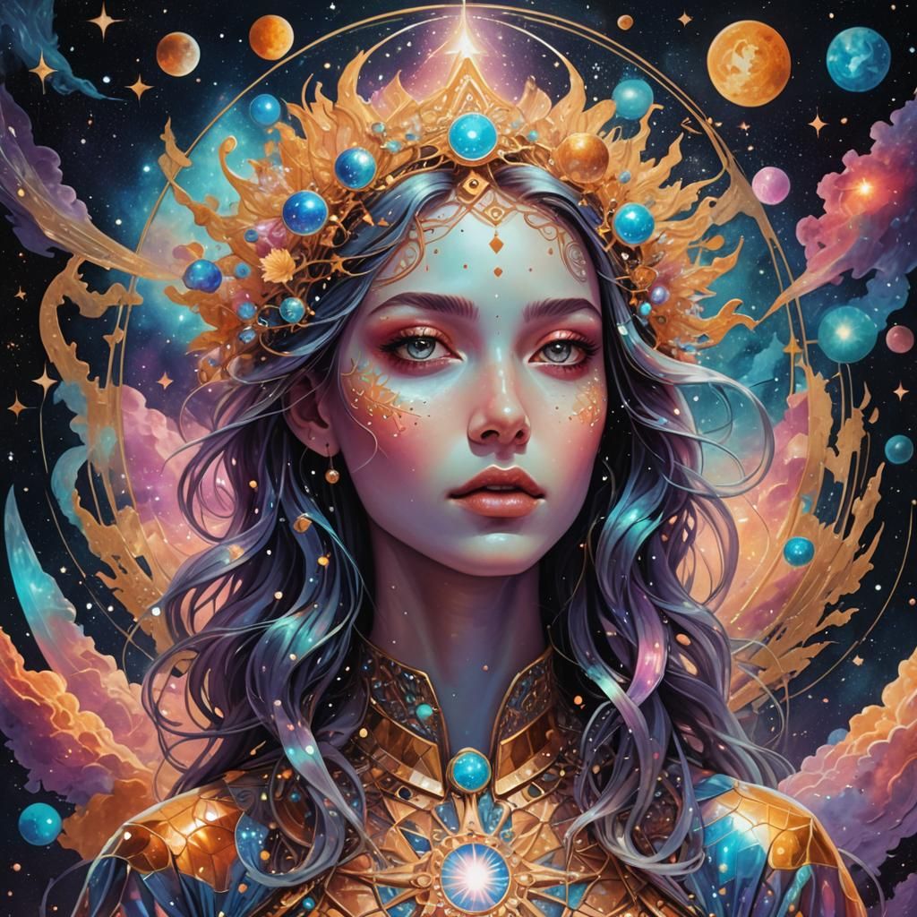 Celestial Girl in Mixed Media Visionary Art