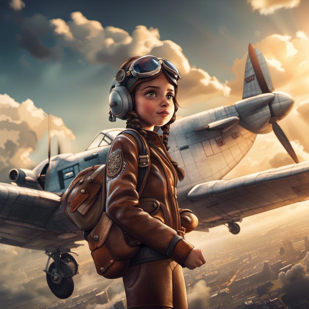 Brave Girl Aviator's Animated Skybound Journey