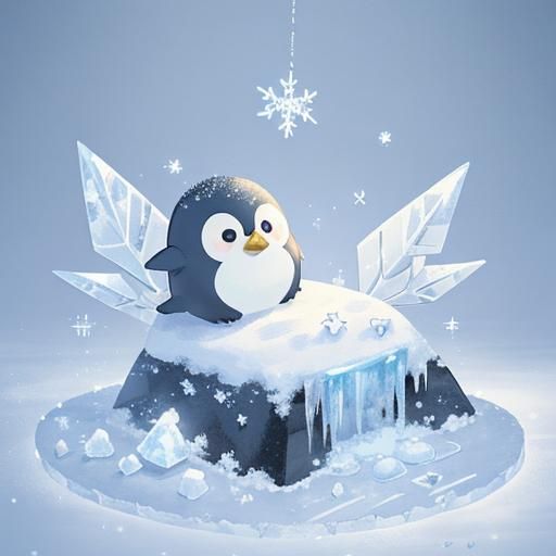 Cute Baby Penguin Sleeping in Snowy Landscape