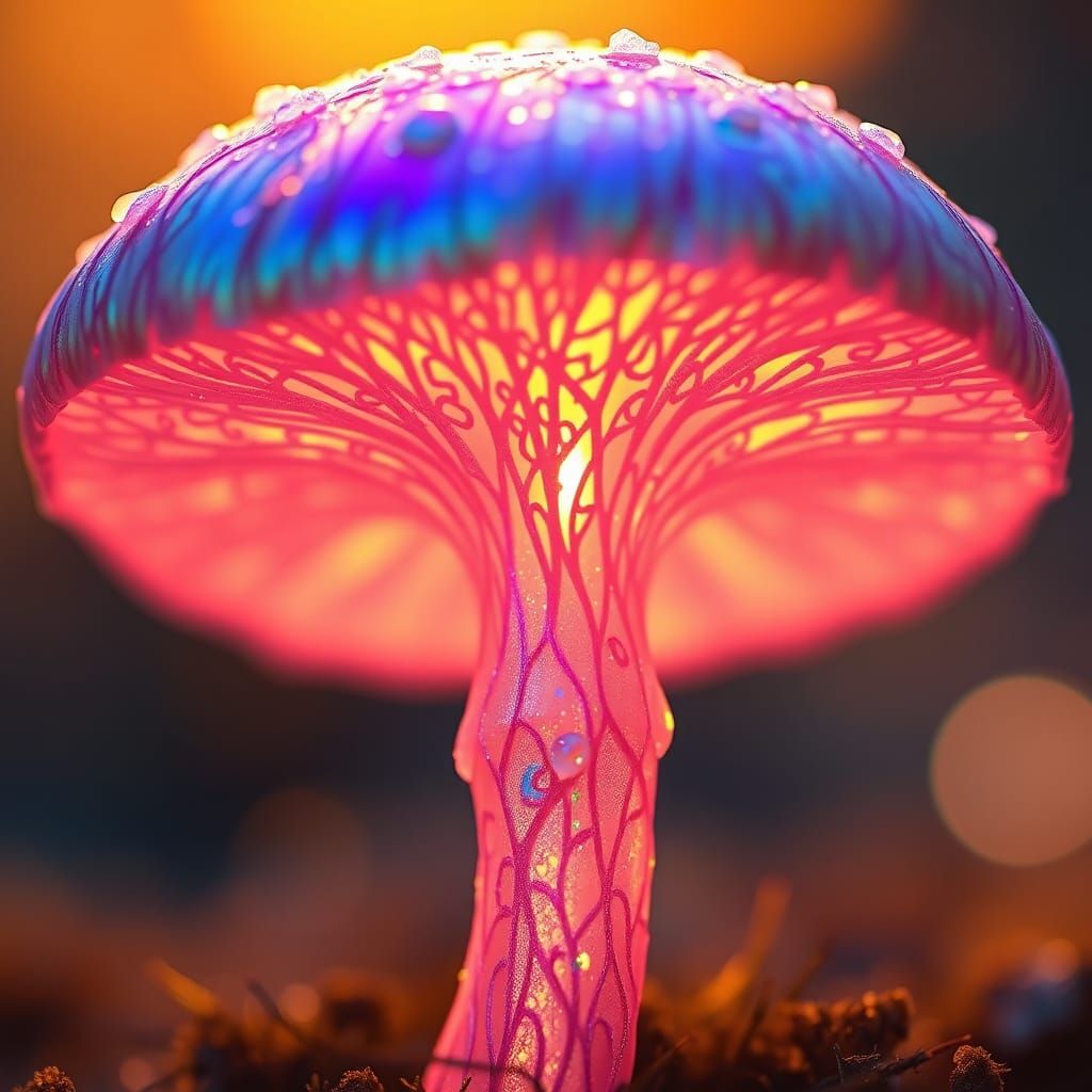 Iridescent Mushroom with Filigree Details in Dreamy Poster A...