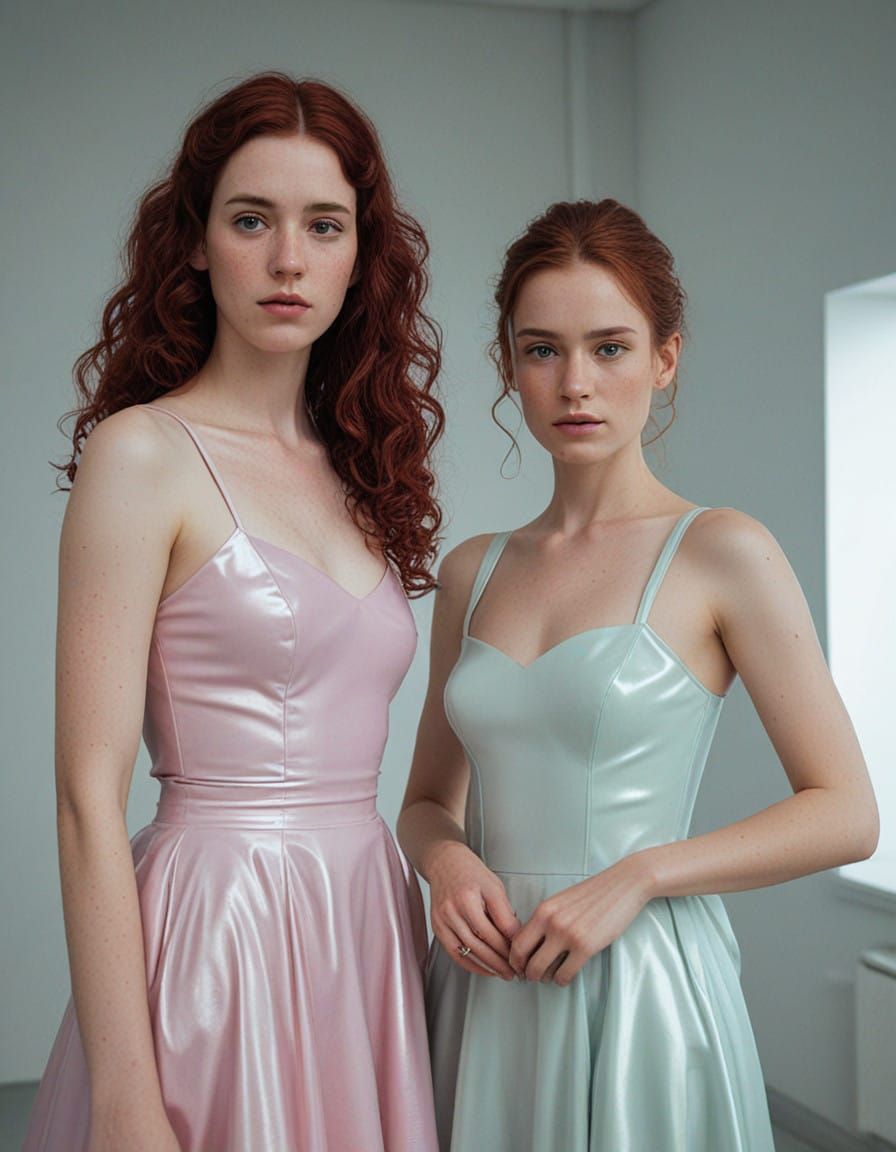 Stunning Women in Shimmering Pastel Ballgowns, Photo-Realist...