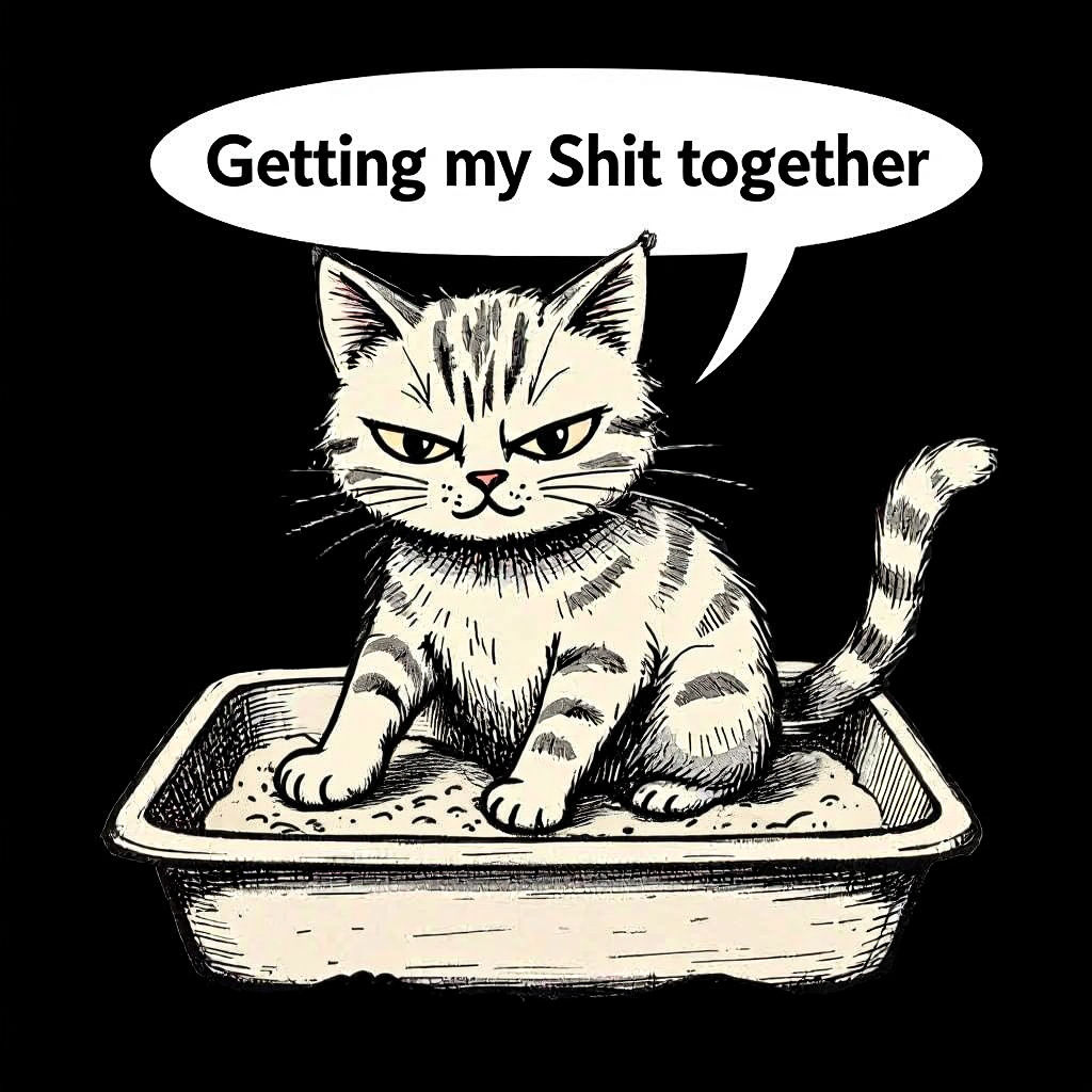 Cat in Litterbox: A Childlike Pencil Sketch