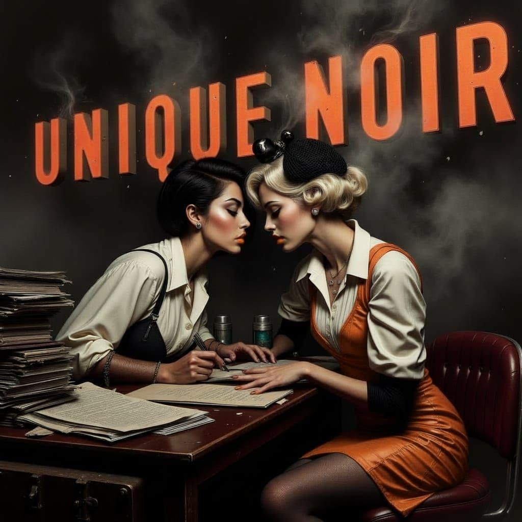 Unique Noir 3D Orange Letters on Pulp Detective Scene