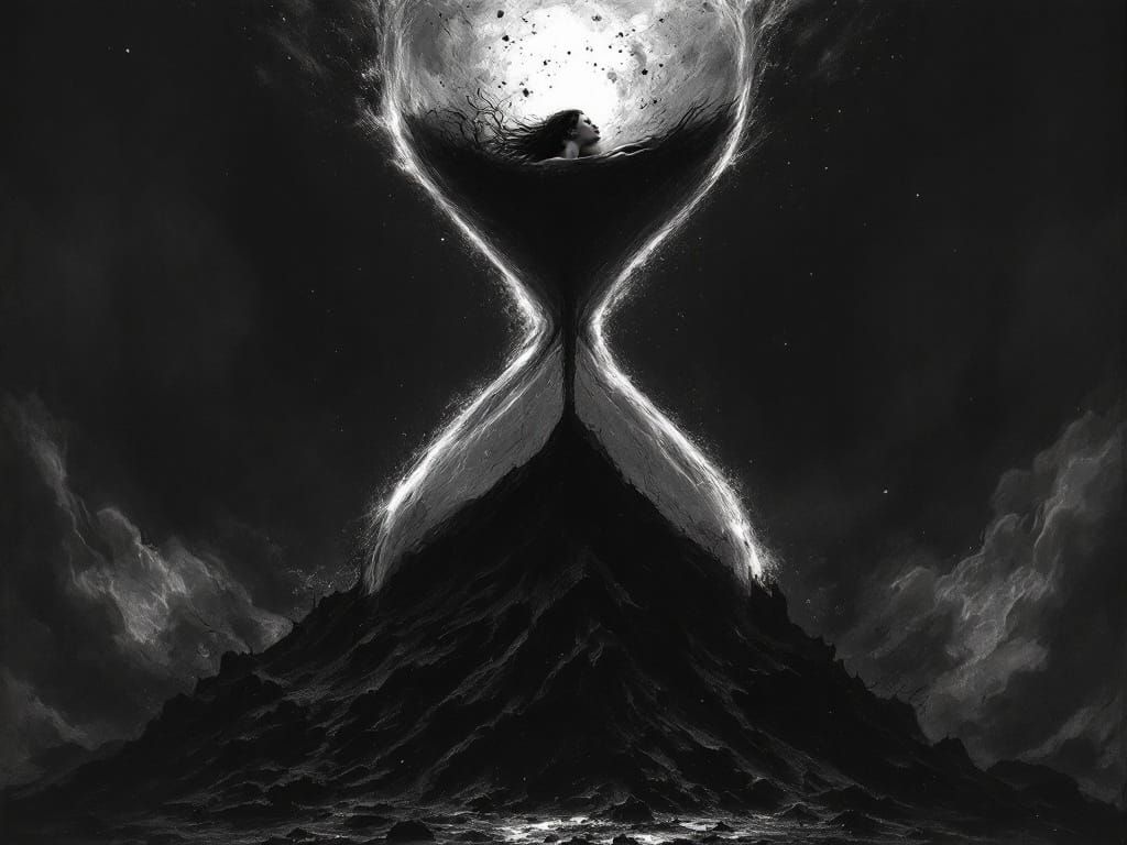 Melancholic Woman in Hourglass: Graphite Pencil Drawing