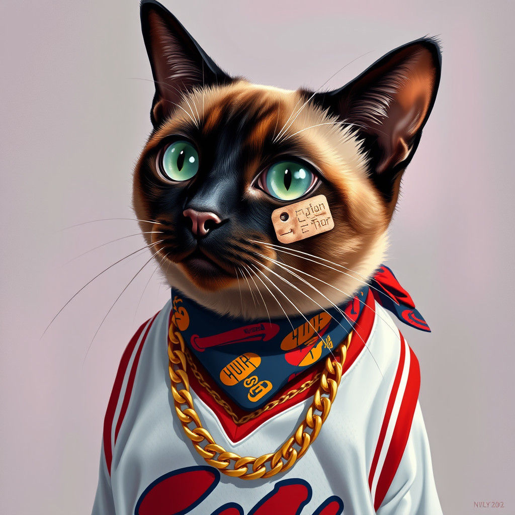 Regal Siamese Cat Nelly Channels Hip-Hop Swagger in Vibrant...