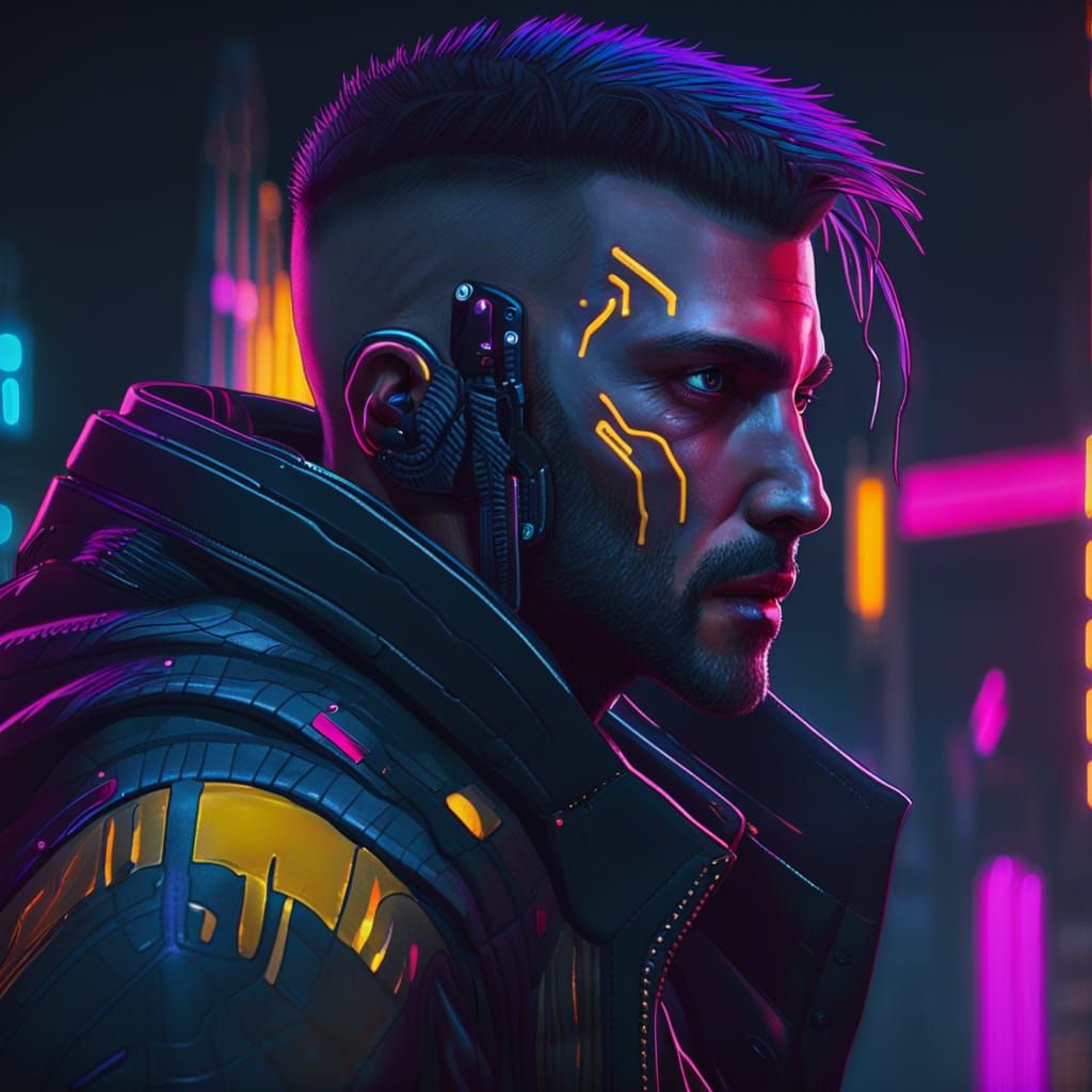 Cyberpunk Alien in Neon Cityscape