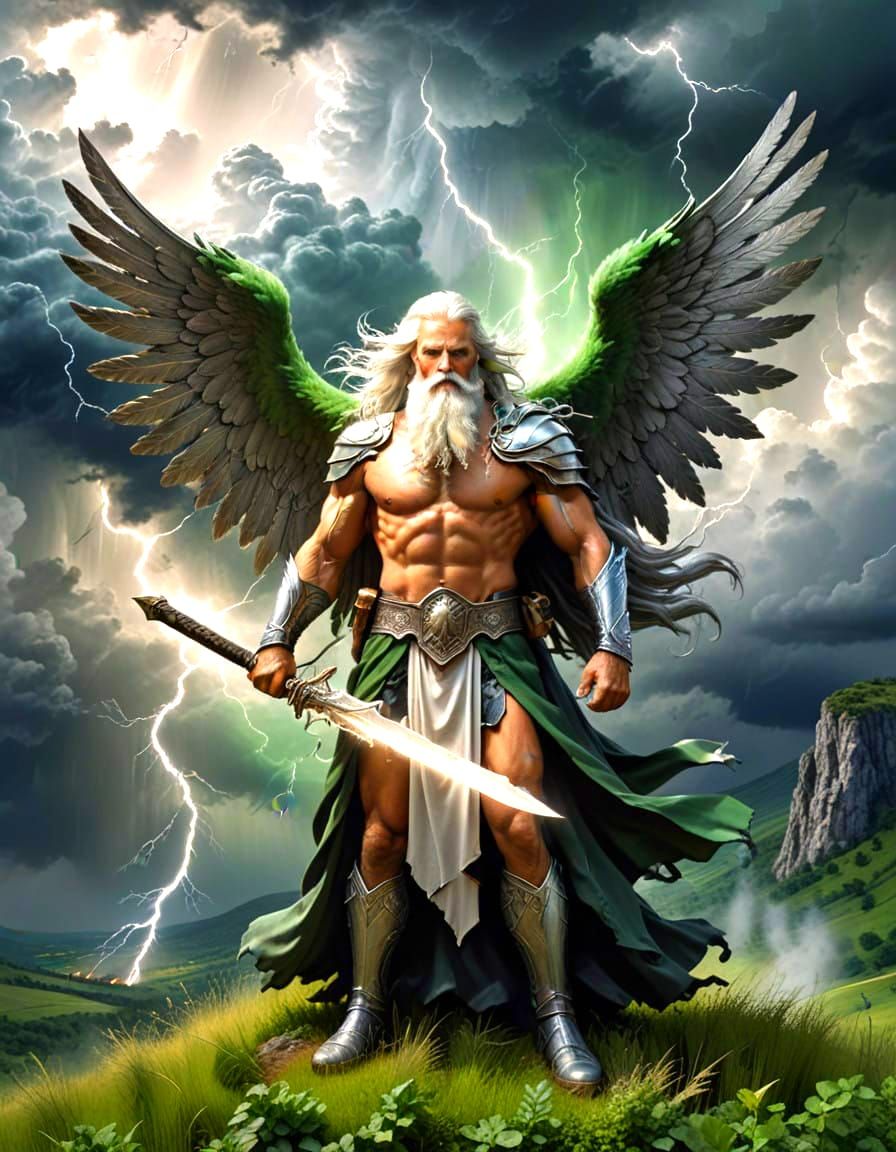 Powerful Angel Stands in Lush Valley