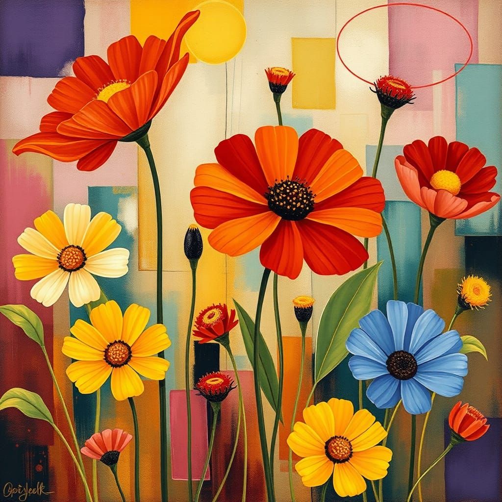Art Deco Flower Field in Abstract Style