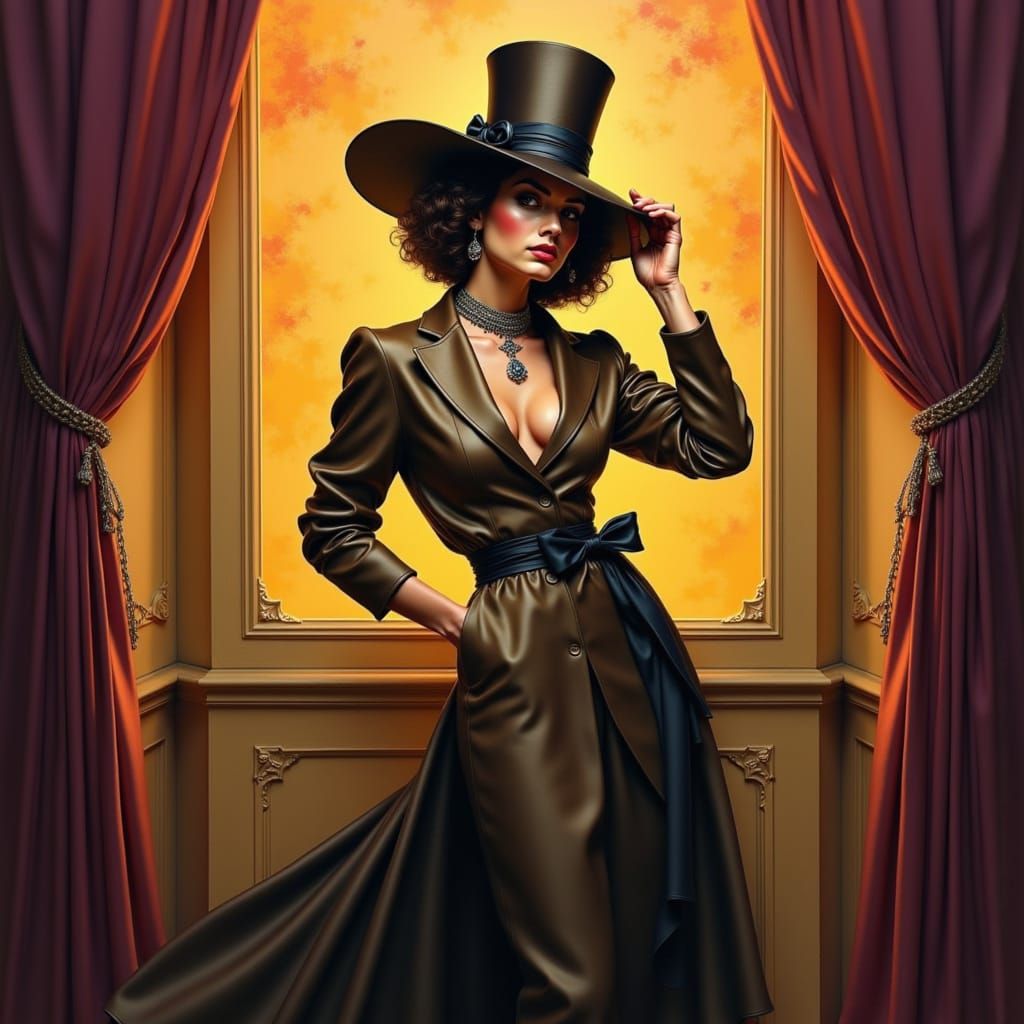 Elegant Lady in Satin Coat: Romantic Realism