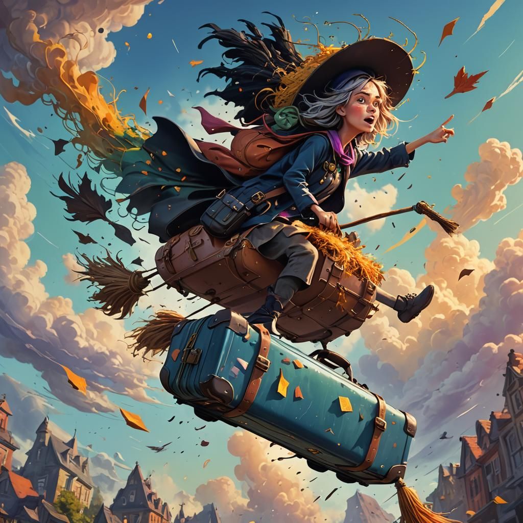 Hyperrealistic Road Trip on a Witch's Broom
