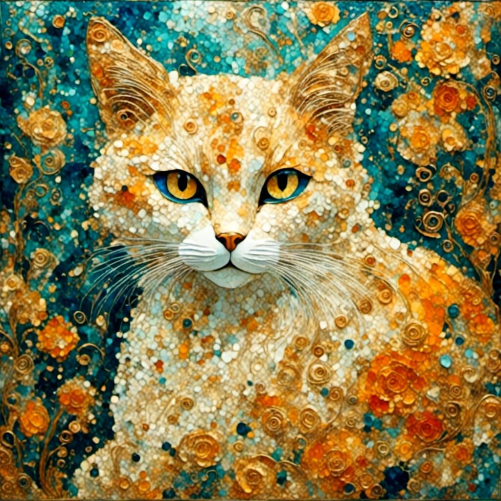 Whimsical Cat in Sunroom: Art Nouveau Style